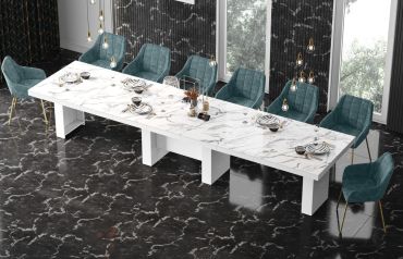 Stół rozkładany LARGO 160 - Marble white (Marmur / Biały)